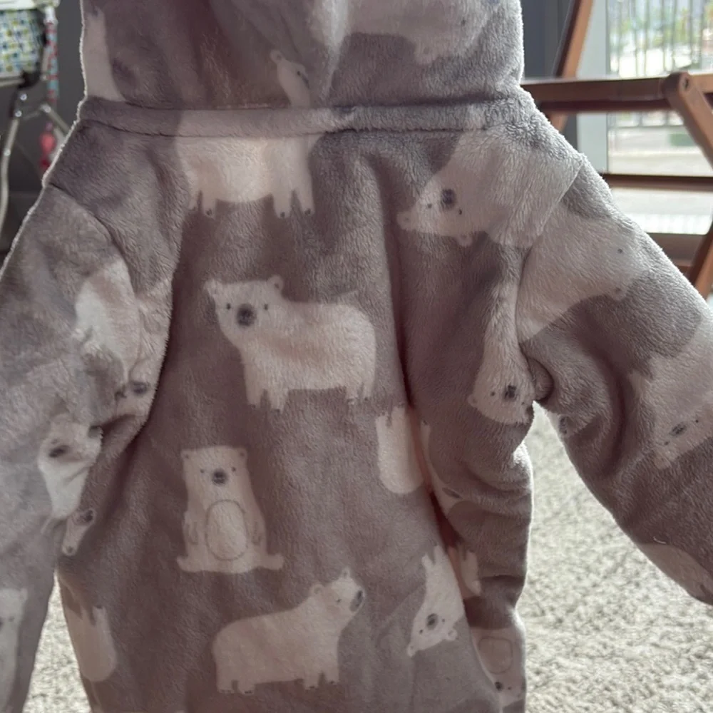 Carter's Gray Footies One Piece with mittens and hood bear design CUTE AND SOFT!